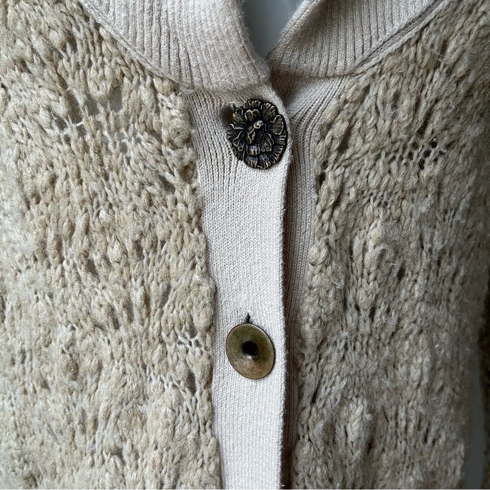 Free People Wool Blend Chunky Knit Brass Button Oatmeal Grandpa Cardigan… - Picture 6 of 13